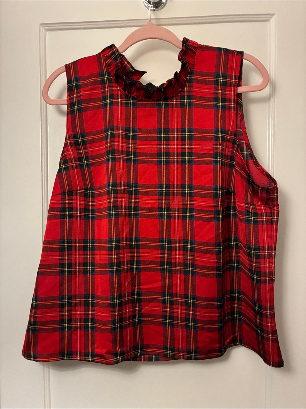 J. Crew Red Plaid Ruffle-Neck Tank